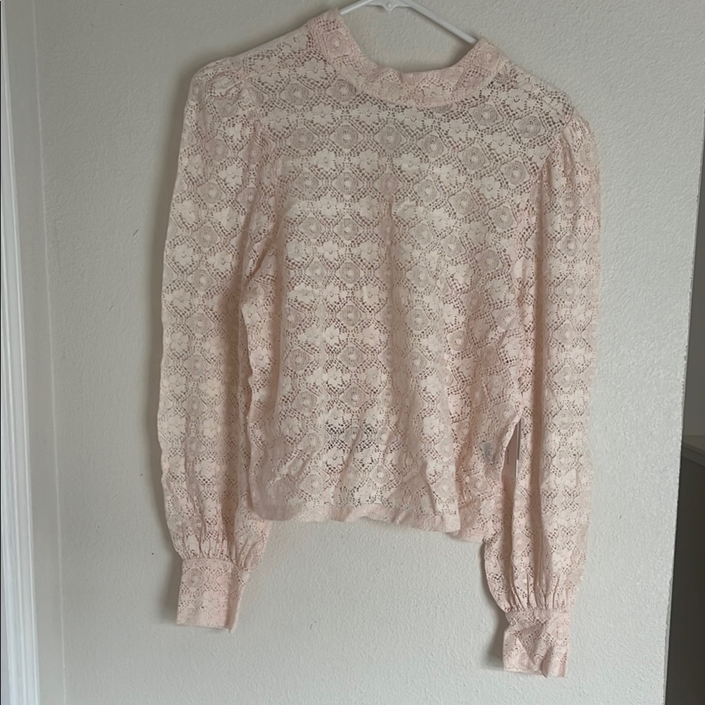 Nordstrom Pink Puff Sleeve Lace Blouse